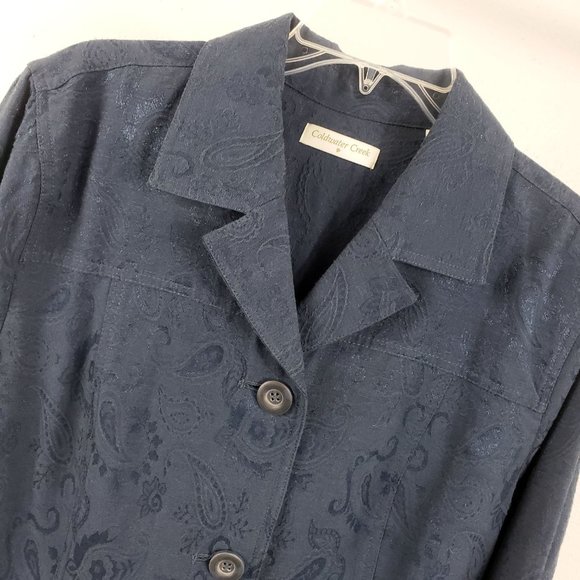 Coldwater Creek Women's Navy Embroidered Button Down Light Weight Coat Jacket - Picture 7 of 13